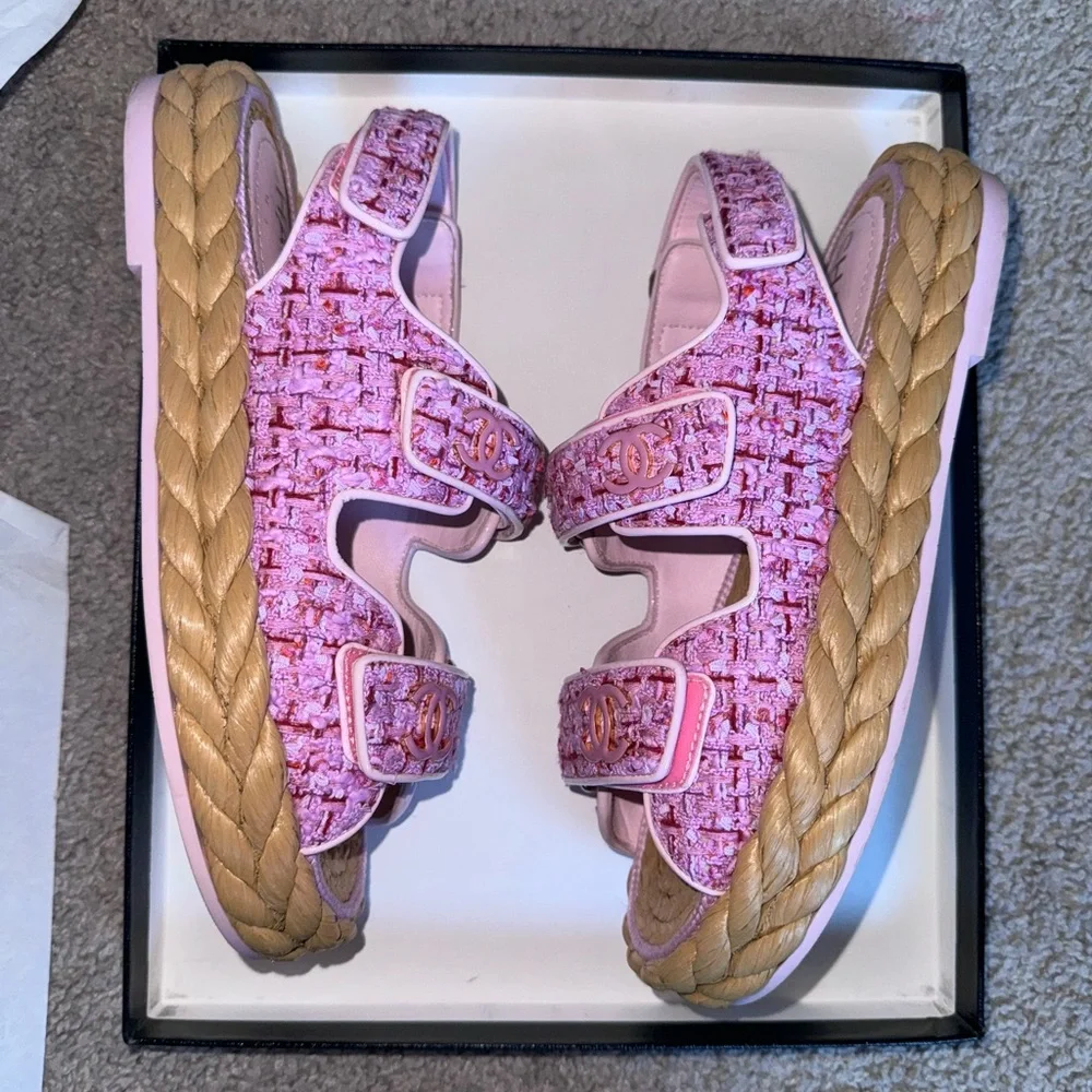 Authentic Chanel Pink Tweed Dad Sandals ( pre-owned ) - Picture 3 of 6
